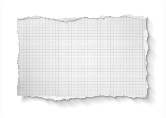 Obraz premium Ripped rectangular white paper with soft shadow lies on a squared background, providing a clean and modern space for text, advertising or design elements.