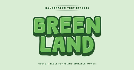 Green Land: Playful text effects with nature green scheme color. Perfect for food or cream product labels, poster, ads banner. Fun and vibrant vector design.