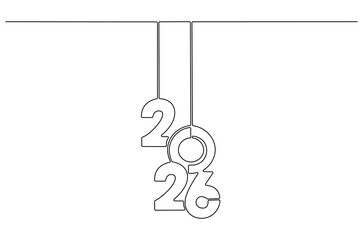 Continuous one line drawing of Happy new year 2026. Single line drawing illustration of New year 2026. Element background and banner new year 2026 concept vector art. Line vector illustration.