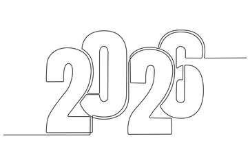 Continuous one line drawing of Happy new year 2026. Single line drawing illustration of New year 2026. Element background and banner new year 2026 concept vector art. Line vector illustration.