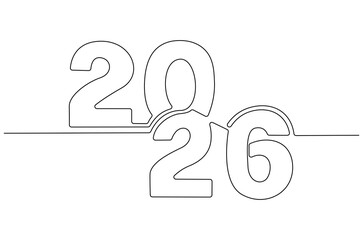Continuous one line drawing of Happy new year 2026. Single line drawing illustration of New year 2026. Element background and banner new year 2026 concept vector art. Line vector illustration.