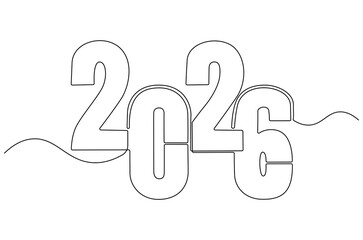 Continuous one line drawing of Happy new year 2026. Single line drawing illustration of New year 2026. Element background and banner new year 2026 concept vector art. Line vector illustration.