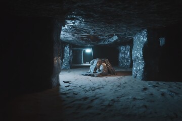 Gloomy underground chamber with pale light