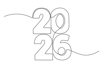 Continuous one line drawing of Happy new year 2026. Single line drawing illustration of New year 2026. Element background and banner new year 2026 concept vector art. Line vector illustration.