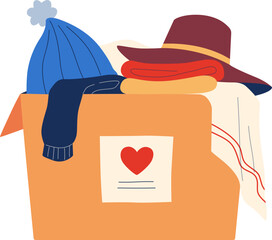 Donation Box with Winter Clothing Illustration