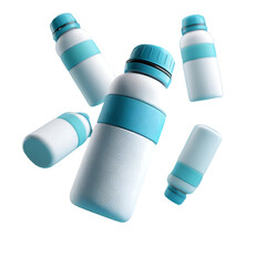 Floating White Bottles Product Mockup isolated illustration transparent 3D png
