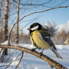 Fototapeta premium A Great Tit Fluffing Up Against The Cold.