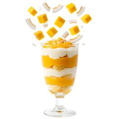 Layered Mango Coconut Parfait in Glass Cup
