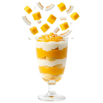 Layered Mango Coconut Parfait in Glass Cup
