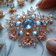 Timelapse concept of jewelry creation from sketch to final product, generative ai illustration 