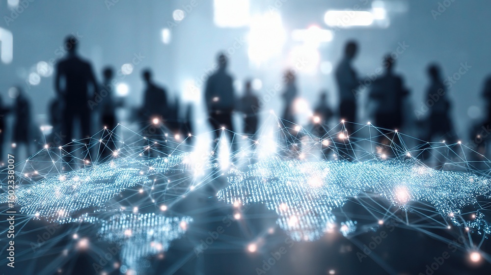 Poster futuristic global business network visualization with data connections