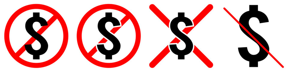 No dollar sign vector for anti-cost, money restriction, or zero price visuals. Ideal for free items, pricing policies, and forbidden financial symbol graphics.