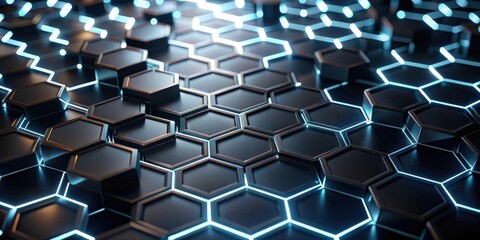 Obraz premium Abstract Dark Hexagonal Grid with Glowing Blue Lines A Futuristic Technological Background
