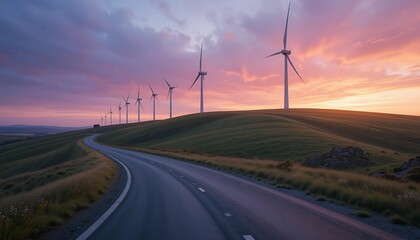 wind turbines in the sunset, renewable energy concept 