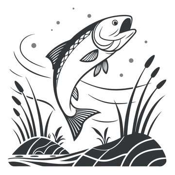 jumping fish black and white clip art preview