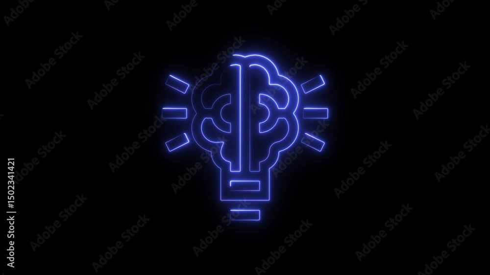 Poster illuminated brain idea concept with glowing neon light in dark setting for innovation and creativity