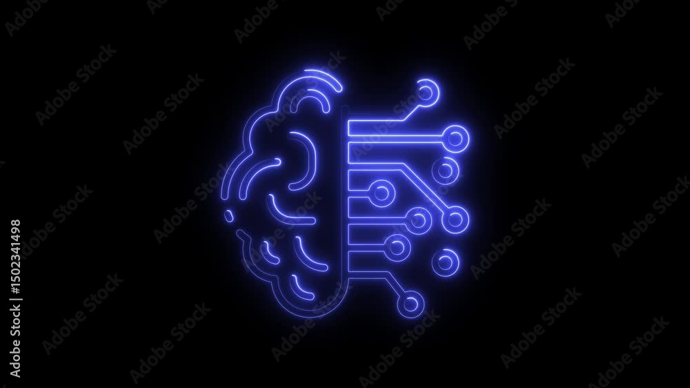 Poster glowing neon brain circuit board symbolizing artificial intelligence and technological innovation on