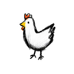 Hand-Drawn Cartoon Chicken Illustration in Simple 2D Style with Bold Lines and Playful Colors