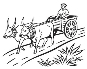 Ox Cart Journey A Traditional Rural Transport Illustration