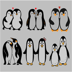 Penguin Couple Vector Set