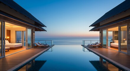 Fototapeta premium Luxury Villas at Sunset with Infinity Pool Ocean View
