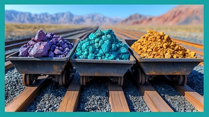 Colorful ore transport, desert railway