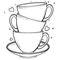 Stacked Teacups and Saucer Coloring Page