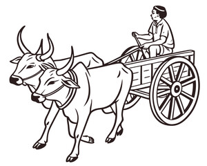 Ancient transportation An illustration of a man riding ox cart