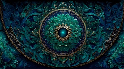 Fototapeta premium Luxury emerald green mandala layered with floral elements high resolution picture