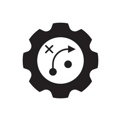 Vector image of a gear with planning symbols, signifying system efficiency, tactics, or business strategy. Ideal for presentations and productivity tools.