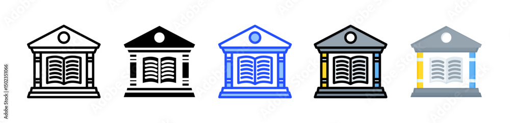 Poster book building icon collection with multiple styles
