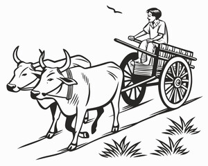 An Ox Cart Ride Rural Scene Traditional Transportation