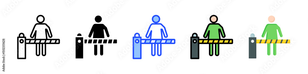 Poster entry barriers icon collection with multiple styles