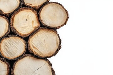 Close up view of natural wood logs with smooth textures and light colors