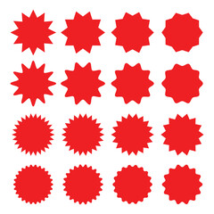 Red starburst sticker set. Special offer price tag. Price sticker, sale sticker, starburst, quality mark, retro silhouette. Sunburst retro sale badge, quality signs, sale icons. Eps 10.