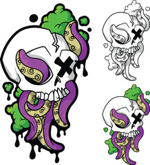 Graffiti Pop Art Skull with Tentacles – Urban Dark Fantasy Illustration