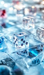 Dice Game A Close-Up View of Clear Dice on a Board, Capturing the Essence of Chance