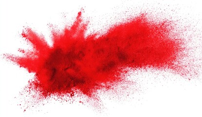 Red powder explosion against a white background.  A vibrant red powder bursts outward in a dynamic, radiating pattern