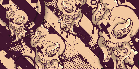 Vintage abstract background with skull and tentacles object, grunge design