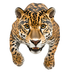 Obraz premium Leopard face with spotted pattern and wild cat predator features PNG On Transparent Background