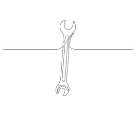 One continuous line drawing of pliers, screwdriver, wrench, hammer. single line illustration of mechanical tools. editable outline