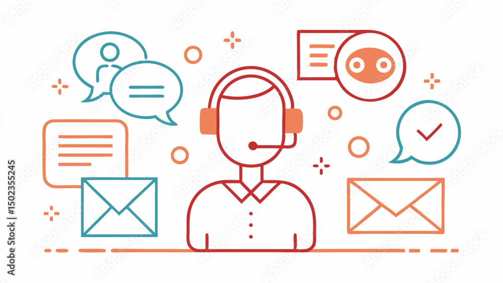 Poster contact us icon set with communication icons including headset, mail, and chat for improving client 