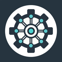 Cogwheel network radiating from center cartoon flat design illustration