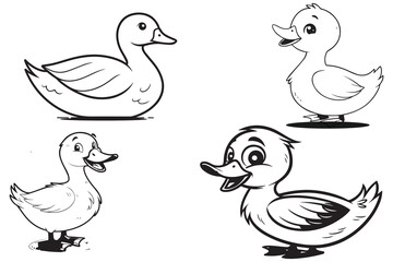 Cute cartoon duck and ducklings in a colorful spring bird illustration set