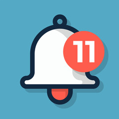 Notification bell icon displays number eleven cartoon flat design illustration