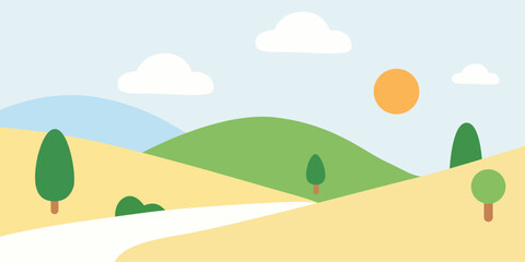Fototapeta premium flat cartoon mountain landscape illustration