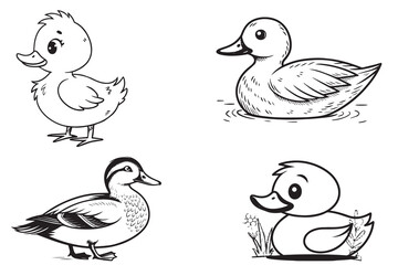 Cute cartoon vector illustration of ducks and ducklings in a colorful nature setting