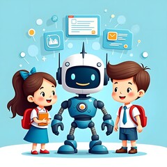 Robot and Student in Modern Classroom