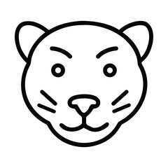 Tiger face icon in clean black line art. Great for wildlife design, jungle themes, logos, or educational materials.