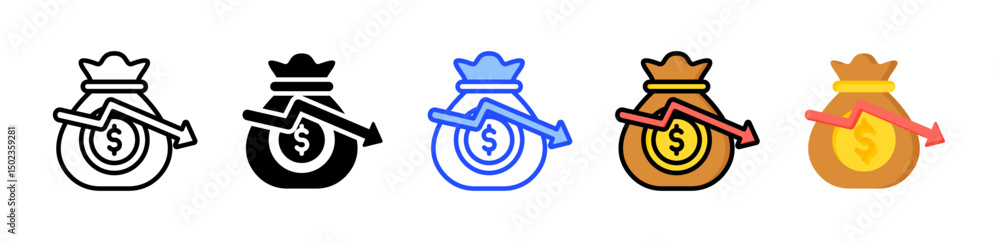 Poster decrease icon collection with multiple styles